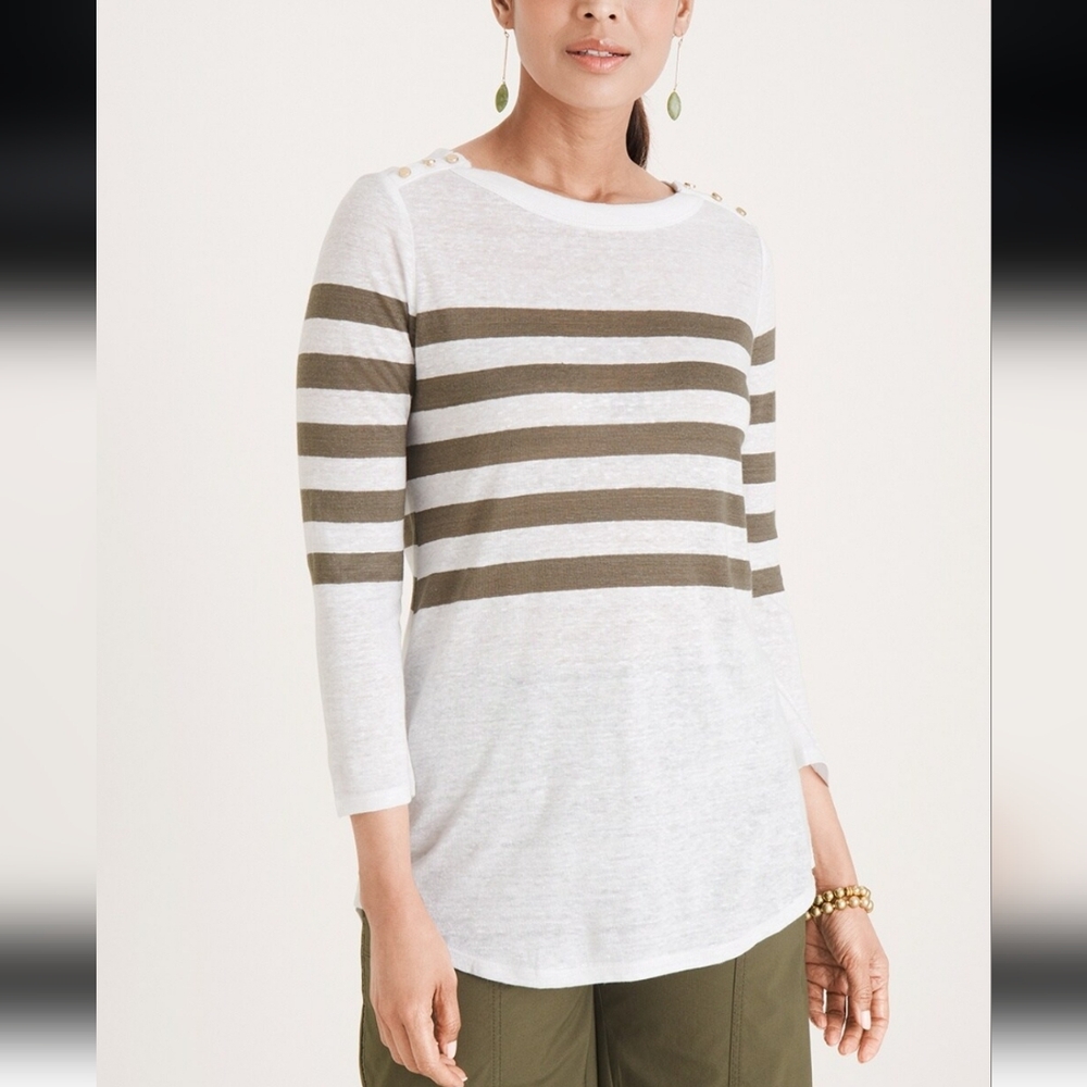Chico's Striped Linen Knit Top Size XL
